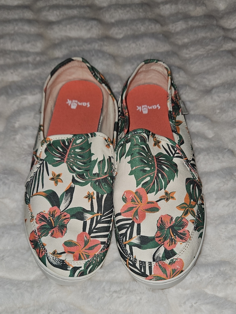 Sanuk Women's Tropical Slip-On Flats - Coral, Green & Cream